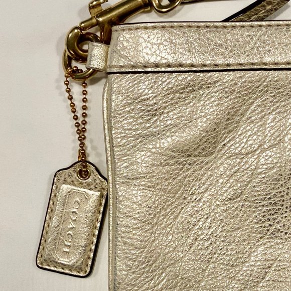 COACH Platinum Gold Metallic Lg Leather Wristlet Clutch 13276 Evening Formal Y2K - Picture 12 of 16